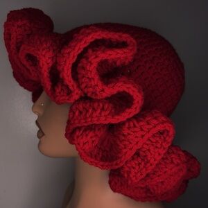 Red Crochet Ruffle Wig